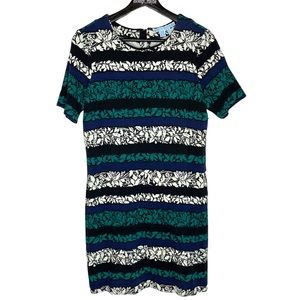 Draper James | Floral Striped Short Sleeve Knit Dress Blue Green Size Medium